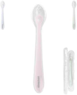 Kikkaboo Baby Silikonlöffel mit Etui aus weichem Silikon Kunststoff ab 4 Monate rosa