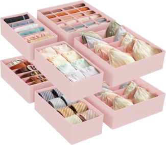 SONGMICS Unterwäsche-Organizer 8er Set, Schubladen-Organizer faltbar, Ordnungssystem Kleiderschrank, Aufbewahrungsbox Schrank, Stoffboxen Aufbewahrung, für BHs Socken Krawatten, Rosa RUSDE008P01