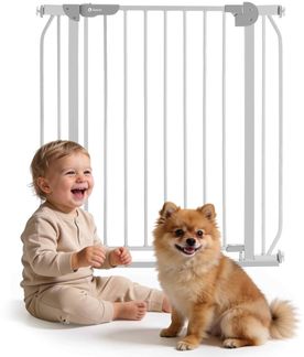 LIONELO Truus Slim Treppenschutzgitter, Ohne Bohren, Türschutzgitter, Baby Türgitter zum Klemmen, Metall, Breite von 75-105 cm einstellbar (Slim Grey)