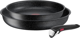 Tefal Pfannen-Set Ingenio Black Stone, Aluminium (Set, 3-tlg, je 1 Pfanne Ø 24/28 cm, H: 6 cm), Antihaft, abnehmbarer Griff, Thermo-Signal, alle Herdarten, Induktion