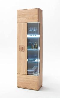 Vitrine links Bonn 3 Eiche Bianco teilmassiv 60x208x38 cm LED mit Beleuchtung