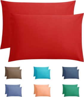 Sleeptime Kissenbezug 60 x 70 Rot - 2er Set - 100% Baumwolle - Kissenhülle 60x70 - Mit Hotelverlsuss