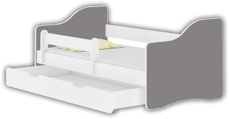 Jugendbett Kinderbett mit einer Schublade mit Rausfallschutz und Matratze Weiß ACMA HAPPY 140x70 160x80 180x80 (Grau, 140x70 cm + Schublade)