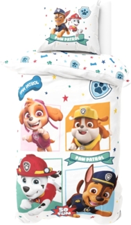 MTOnlinehandel Kinderbettwäsche Paw Patrol in 135x200+80x80 cm Biber/ Flanell, 100% Baumwolle, 2 teilig, Geschenkidee für Mädchen, kuschelig, weich für Herbst und Winter