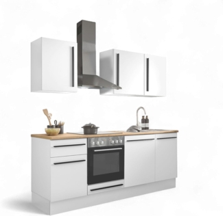 Denver Moderne Küchenzeile ohne Elektrogeräte in Weiß, Mauvella Eiche Optik - Geräumige Einbauküche mit viel Stauraum - 220 x 211 x 60 cm (B/H/T)