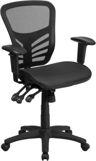 Flash Furniture Bürostuhl mit mittelhoher Rückenlehne – Ergonomischer Schreibtischstuhl mit verstellbaren Armlehnen und Netzstoff – Perfekt für Home Office oder Büro – Schwarz