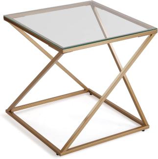 Versa Trento Beistelltisch für das Wohnzimmer, Schlafzimmer oder die Küche. Moderner, niedriger Tisch, Maßnahmen (H x L x B) 51 x 51 x 51 cm, Glas und Metall, Farbe: Gold