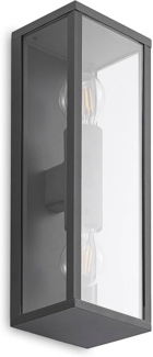 Lindby Außen-Wandleuchte Peldar, dimmbar, Leuchtmittel nicht inklusive, Modern, Aluminium, Glas, dunkelgrau, 2 flammig, E27