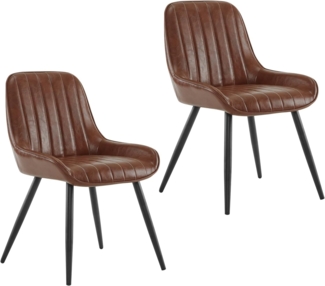 Lestarain 2 Stücke Esszimmerstuhl, Retro Küchenstuhl Wohnzimmerstuhl Sitzfläche Aus PU Retrostuhl mit Metallbeine Besucherstuhl Stuhl für Esszimmer Wohnzimmer Küche Braun
