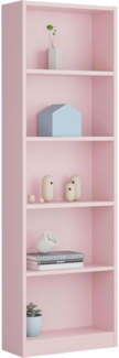 Lineares Bücherregal mit fünf Regalen, rosa Farbe, Maße 52 x 180 x 25 cm