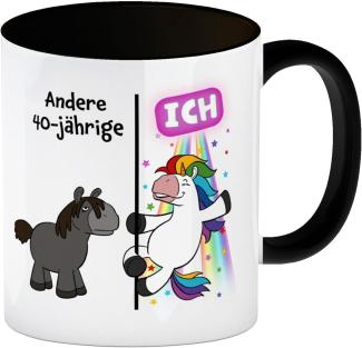 speecheese Tasse 40. Geburtstag Kaffeebecher Schwarz mit lustigem Spruch: Einhorn