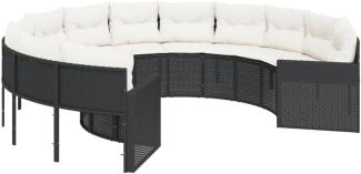 vidaXL Gartensofa mit Kissen Rund Schwarz Poly-Rattan 3318531