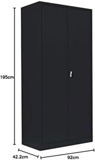 Flügeltürschrank Kleiderschrank Stahl Lagerschrank Aktenschrank PutzSpind Werkzeugschrank Schwarz 1950 x 925 x 422 mm/545549