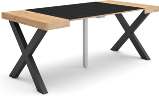 Skraut Home | Ausziehbarertisch | Multifunktionaler ausziehbarer | 180 | Für 8 Gäste | Massivholz Beine | Moderner Stil | Eiche Schwarz