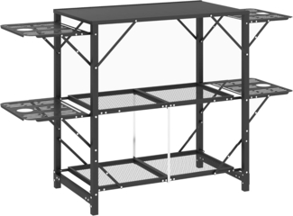Outsunny Campingtisch Faltbar, Camping-Küchentisch mit 2 Ablagen, 4 Seitentische, Picknicktisch mit Becherhalter, Tasche, für Grillen, Metall, Schwarz
