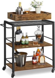 Vasagle Servierwagen mit abnehmbarem Tablett, feststellbarer Küchenwagen mit Universalrollen, Küchenregal, 65 x 40 x 86 cm, stabiles Metallgestell, Industrie-Design, Vintage, dunkelbraun von Songmics LRC72X