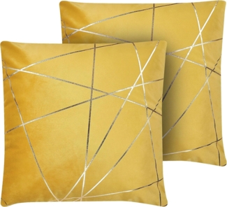 Kissen 2er Set Geometrisches Muster PINUS Samtstoff 45 x 45 cm Gelb