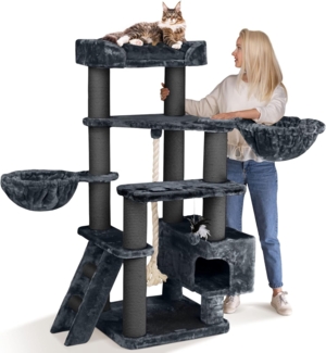 HAPPYPET Kratzbaum große Katzen XXL JACOB - Katzenbaum Deckenhoch, Stabil und Massiv mit Sisalsäulen und Dicker Bodenplatte, Ideal für Schwere Rassen