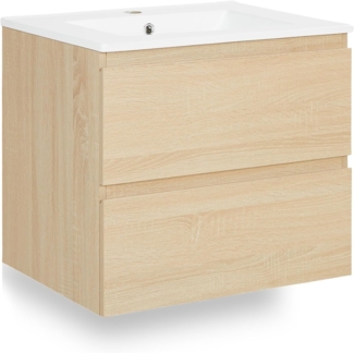 Homestyle4u Waschtisch mit Schubladen, hängend, Holz natur, 54 x 47 x 61 cm