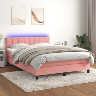 vidaXL Boxspringbett mit Matratze & LED Rosa 140x190 cm Samt 3134404