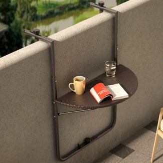 BAKAJI Tisch für den Außenbereich, Balkon, zusammenklappbar, Metall und Polyrattan, Braun, Standard