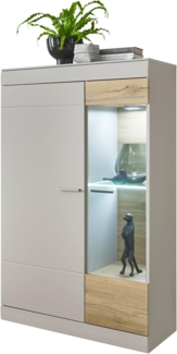 Vitrine Griego in grau matt und Eiche 90 x 139 cm