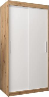 Kryspol Schwebetürenschrank Tokyo 100 cm Kleiderschrank mit Kleiderstange und Einlegeboden Schlafzimmer- Wohnzimmerschrank Schiebetüren Modern Design (Artisan Eiche + Weiß)
