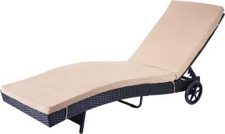 Sonnenliege HWC-D80, Gartenliege Relaxliege Liege, Poly-Rattan ~ anthrazit, Kissen beige