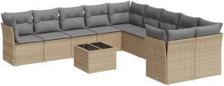 vidaXL 11-tlg. Garten-Sofagarnitur mit Kissen Beige Poly Rattan 3250088