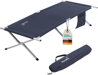 Skandika Feldbett Campingliege Vuoma, Klappbare Sonnenliege, Campingbett, max. 200 kg Organizer-Tasche, 210x75 cm, Anti-Rutsch-Füße, Tragetasche, Garten