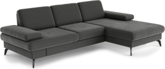 Cavadore Ecksofa Moritz / Eckcouch mit Longchair, Sitztiefenverstellung und mattschwarzen Metallfüßen / 275 x 82 x 171 / Mikrofaser, Grauoliv