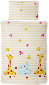 Gräfenstayn Kinderbettwäsche Set mit Tiermotiv und integriertem Reißverschluss - aus 100% Baumwolle, 2 teilig, Deckenbezug 135x100cm und Kissenbezug 60x40cm (Giraffe/Elefant)