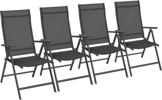 SONGMICS Gartenstuhl-Set 4-tlg., klappbar mit 8-fach verstellbarer Rückenlehne, Aluminiumgestell schwarz, bis 150 kg belastbar