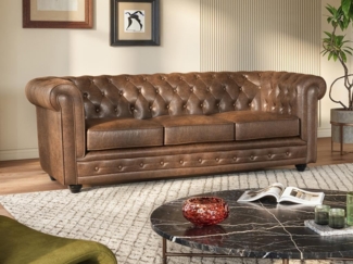 Vente-unique - Sofa 3-Sitzer - Microfaser - Vintage-Look - CHESTERFIELD