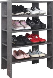 RICOO Schuhregal schmal und hoch 88x60x32cm Standregal Pressholz Betonoptik Grau WM040-BG, Schuhständer mit 4 Ebenen, Schuhschrank offen, Schuhablagen Flur Shoe Rack, Schuhablage klein, Schuhregale