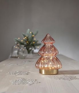 LED Tischleuchte ,Abete aus Glas, Tannenbaum, Batterie, rosa, H 18cm