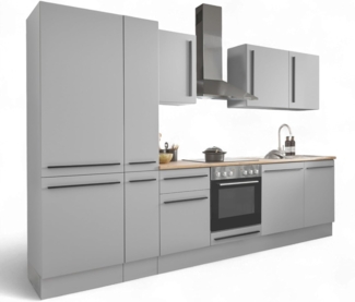 Denver Moderne Küchenzeile ohne Elektrogeräte in Grau, Lancelot Eiche Optik - Geräumige Einbauküche mit viel Stauraum - 310 x 211 x 60 cm (B/H/T)