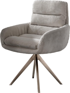 Esszimmerstuhl Abelia-Flex mit Armlehnen Cord Silbergrau Kreuzgestell kantig Edelstahl