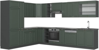 Vicco Eckküche Grün-Gold Landhaus/Anthrazit 347 x 257 cm ohne Arbeitsplatte, Fame-Line