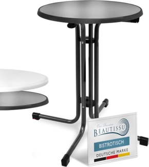 Beautissu Bistrotisch Outdoor Rund Ø 60 cm – Beistelltisch Balkontisch Stabiler Gartentisch Rund Klappbar 70 cm hoch – Campingtisch Partytisch Esstisch Gastro – Schwarz Bistroni