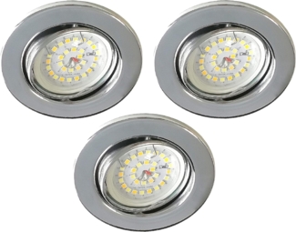 TRANGO LED Einbauleuchte, 3er Set 6729-038M36K LED Einbaustrahler Chrom-Optik inkl. 3x 5 Watt CCT Farbtemperatur Steuerung 2700K-4000K-6500K LED Modul, Einbauspot, Deckenleuchte, Downlight, Deckenlampe