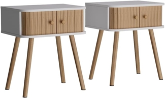 Vicco Nachtschrank Germo, Weiß/Bambus, 40 x 47 cm 2-er Set