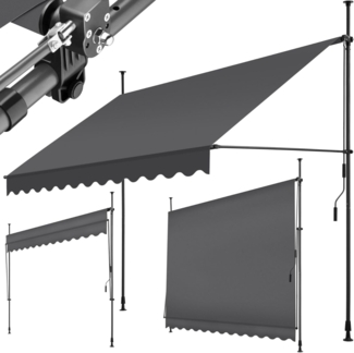 tectake® Klemmmarkise mit Handkurbel, Balkon Markise ohne Bohren, Markise höhenverstellbar, UV-beständig, wasserabweisend, Terrassenüberdachung, Sonnenschutz Terrasse & Balkon, 300 cm - schwarz/grau