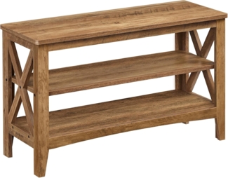 VASAGLE Schuhbank, Sitzbank mit Schuhregal, Flurbank, 2 Schuhablagen, 30 x 80 x 48 cm, hält bis zu 136 kg, Landhausstil, für Wohnzimmer, Schlafzimmer, honigbraun LSB053K41