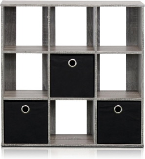 Furinno Simplistic Organizer/Regal mit 9 Fächern und 3 Einschüben, holz, Grau/schwarz, 20.07 x 67.82 x 67.31 cm