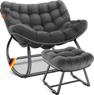 KESSER® Schaukelstuhl für drinnen & draußen ergonomischer Schaukelsessel | maximale Belastung von 120kg Relaxsessel mit Rutschfesten Füßen, Witterungsbeständig | Ideal für Balkon, Garten & Wohnzimmer Anthrazit, XXL Chillexer Pro