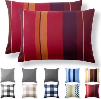 Alreya 2er-Set Renforcé Kissenbezug 40x60 cm - 100% Baumwolle mit YKK Reißverschluss, Superweicher Kopfkissenbezug 40x60, Kissenhülle, Karminrot Wellen, nur Kissenbezug