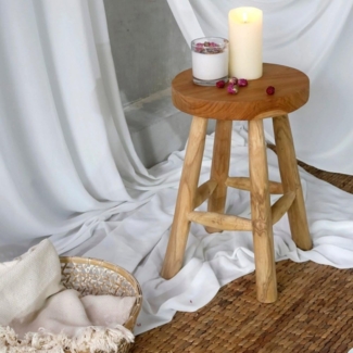 LebensWohnArt Sitzhocker Teak Hocker KANSAS Natural Beistelltisch Sitzhocker