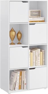 WOLTU Bücherregal mit 8 Fächern, Würfelregal Standregal weiß, Regal mit 4 Türen, Büroregal Aufbewahrungsregal Aktenregal Raumteiler, für Wohnzimmer Schlafzimmer Büro, 60x120x30 cm, SK039ws