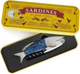 Balvi Korkenzieher Balvi Korkenzieher & Flaschenöffner Sardine, inkl. Metallschachtel, Multifunktionaler Korkenzieher & Öffner im Sardinen-Design